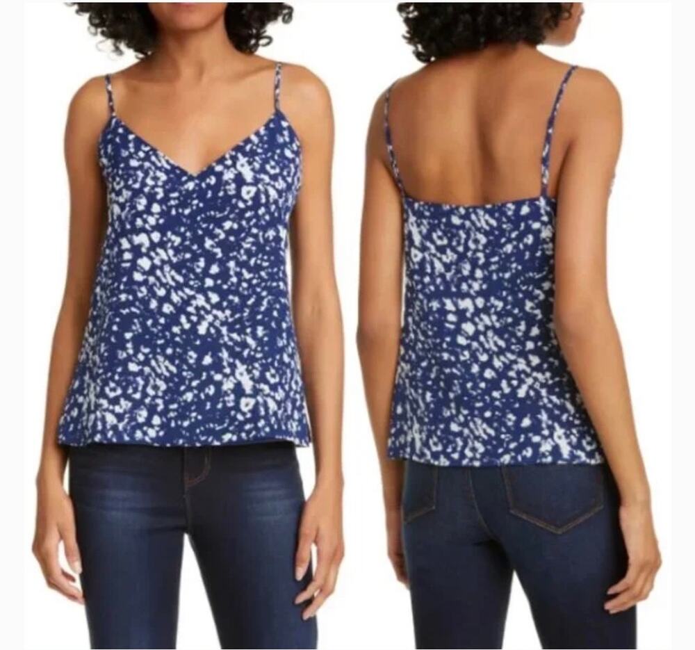 L ‘agence Jane Print Silk Cami Tank Top Leopard Deep Ocean Ivory Size XS